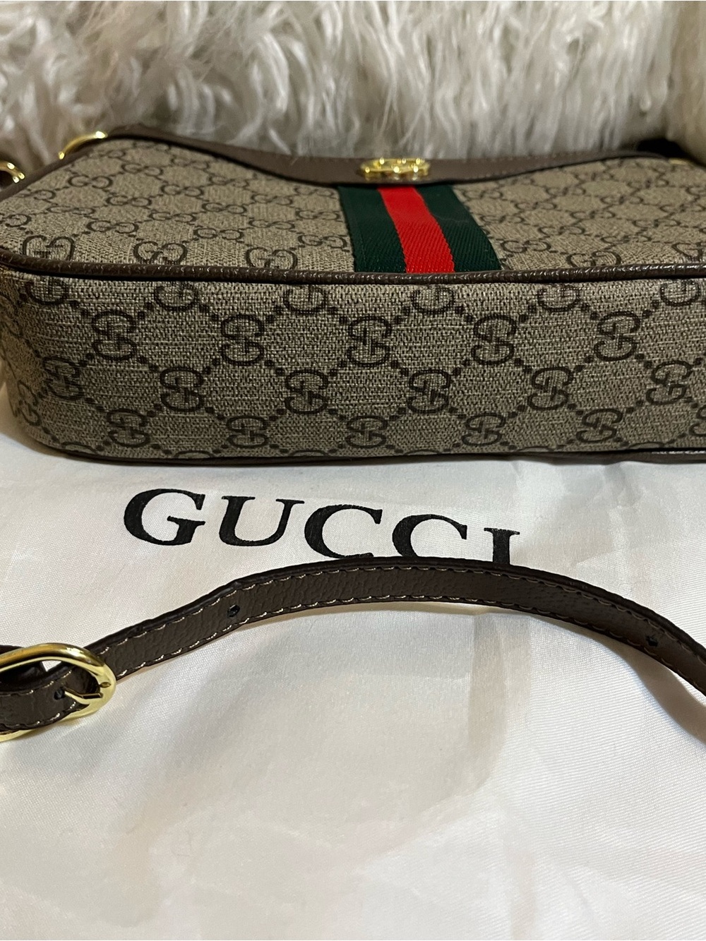 Source Unknown Brown GG Monogram Crossbody with Green-Red Stripe - Picture 3 of 5